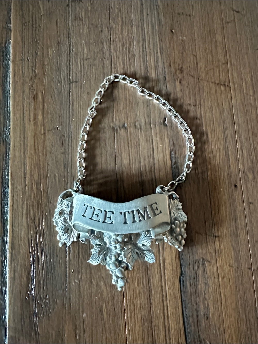 Silver 'Tee Time' Wine Bottle Label Tag